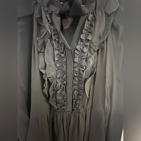 Ungaro Ari Ruffled Tie Neck Dress in Black Size Medium - Picture 7 of 12